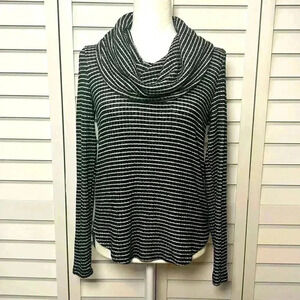 Lucky Brand Bonne Chance Cowl Neck Striped Sweater Size XS Black & White